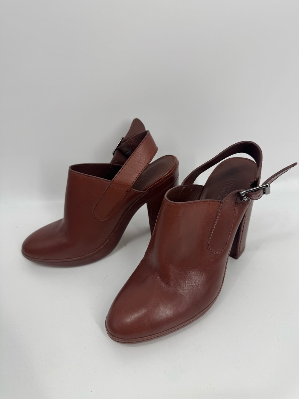 Vince Brown Leather Slingback Block Heel Mules - Size 9.5M - Picture 4 of 12